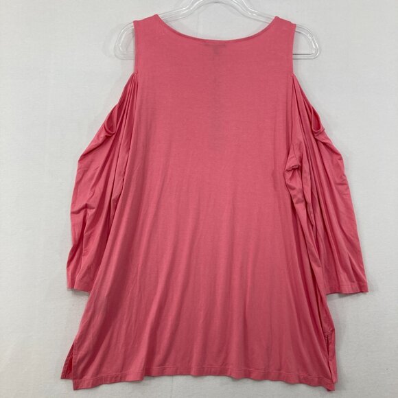 New NYDJ size XL Pink Cold Shoulder Stretch Knit 3/4 Sleeve Blouse Comfy Elegant - Picture 9 of 10